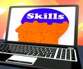 Skills On Brain On Laptop Showing Human Abilities