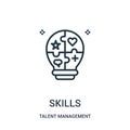 skills icon vector from talent management collection. Thin line skills outline icon vector illustration