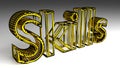 Skills sign in gold and glossy letters