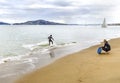 Skimboarding in San Francisco Bay, California Royalty Free Stock Photo