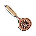 Skimmer. Kitchenware sketch. Doodle line vector kitchen utensil and tool. Cutlery illustration