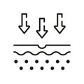 Skin Absorption Line Icon. Arrow Down to Skin Layer Outline Icon. Skin Nutrition Concept. Penetration of UV Ray to Skin