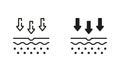 Skin Absorption Line and Silhouette Black Icon Set. Arrow Down to Skin Layer Pictogram. Skin Nutrition Concept