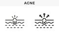 Skin Acne, Blackhead, Comedo Line and Silhouette Black Icon Set. Pimple and Inflammation Sebum Pictogram. Deep Dirty