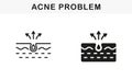 Skin Acne, Pimple, Comedo Pictogram. Dirty Skin Problem Symbol Collection. Blackhead and Inflammation Sebum Line and