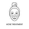 Skin acne treatment with laser cosmetology, line icon in vector woman face with pimples