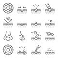 Skin Acne Vector Line Icon Set. Contains such Icons as Skin Care, Relax, Dermatology, Sun block, Treatment, Pimple and more. Expan
