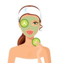 Skin beautiful woman with peeling green face mask vector illustration concept