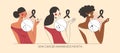 Skin cancer and melanoma awareness month vector illustration. Diverse women with birthmark on shoulder, dermatology