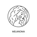 Skin cancer melanoma line icon vector of oncological malignant disease on the face of a beautiful girl