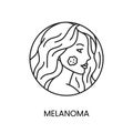 Skin cancer melanoma line icon vector of oncological malignant disease on the face of a beautiful girl