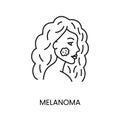 Skin cancer melanoma line icon vector of oncological malignant disease on the face of a beautiful girl