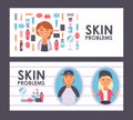 Skin care banner, vector illustration. Professional dermatology treatment products for teenagers with skin problems Royalty Free Stock Photo