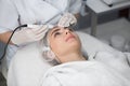 Skin Care. Close-up Of Beautiful Woman Receiving Ultrasound Cavitation Facial Peeling. Ultrasonic Skin Cleansing Royalty Free Stock Photo