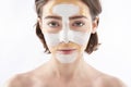 Young brunette pretty female with face mask