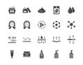 Skin care flat glyph icons set. Moisturizing cream, anti age lifting face mask, spf whitening gel vector illustrations