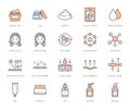 Skin care flat line icons set. Moisturizing cream, anti age lifting face mask, spf whitening gel vector illustrations