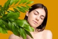 Skin care herbal cosmetology relaxed woman plant Royalty Free Stock Photo