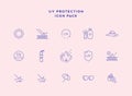 Skin care line icons. Sunscreen, UV Defence Vector Thin Line Icons. Sunscreen, Suntan Rules Linear Illustrations. Summer, Seaside