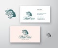 Skin Care Logo and Business Card Template. Beautiful Woman Face with Curly Hair of Branches with Leafs. Premium