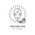 Skin care logo, Cosmetic Spa therapy icon. Cosmetology and beauty. Spa icons with woman with towel, spa stones. Thin