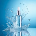 Skin care product, cosmetic moisturizing with water splash on blue pastel background, By AI Generative