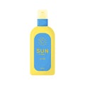 Skin care product. Sun safety, UV protection spray. Tube of sunscreen product with SPF. Summer cosmetic. Flat vector