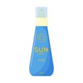 Skin care product. Sun safety, UV protection spray. Tube of sunscreen product with SPF. Summer cosmetic. Flat vector