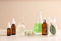 Skin care products, ingredients and laboratory glassware. Dermatology research