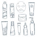 Skin care routine icons set in line style.