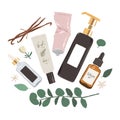 Skin care treatments, beauty products illustration set, 3 step skincare routine, moisturizer, vitamin serum and eye