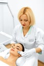 Skin Care. Ultrasound Cavitation Facial Peeling. Skin Cleansing Royalty Free Stock Photo