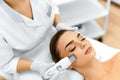 Skin Care. Ultrasound Cavitation Facial Peeling. Skin Cleansing Royalty Free Stock Photo