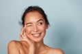 Skin care. Woman with beauty face touching facial skin portrait Royalty Free Stock Photo