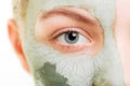 Skin care. Woman in clay mud mask on face. Beauty. Royalty Free Stock Photo