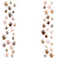 Skin color diversity concept. Social, national, racial issues symbols. Hand prints, human palms - friendship concept.