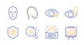 Skin condition, Skin cream and Eye protection icons set. Eye drops, Face biometrics and Head signs. Vector