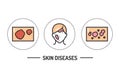 Skin diseases color line icons concept. Isolated vector element. Outline pictograms for web page, mobile app, promo