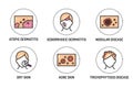 Skin diseases color line icons set. Isolated vector element. Outline pictograms for web page, mobile app, promo