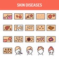 Skin diseases color line icons set. Isolated vector element. Outline pictograms for web page, mobile app, promo