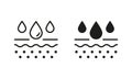 Skin Layer Absorb Water Drop Line and Silhouette Black Icon Set. Moisture Skin Pictogram. Anti Dry Skincare
