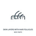 skin layers with hair follicles icon vector from body parts collection. Thin line skin layers with hair follicles outline icon