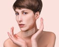 Skin plastic surgery concept. Woman face with marks and arrows Royalty Free Stock Photo