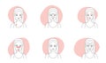 Skin problems line icons set, sketches of women with wrinkles and melasma, pimples Royalty Free Stock Photo