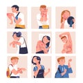 Skin Problems with People Character Suffering Scratching Itching Skin Vector Set