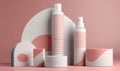 layout background pink bottle treatment product pastel beauty branding cosmetic care. Generative AI.