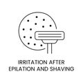 Skin prone to irritation after epilation and shaving line icon in vector, razor illustration.