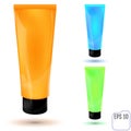 Skin smoothing peeling gel in different color of packages. Vector illustration of realistic packages of peeling gel tubes.