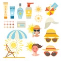 Skin sun protection cancer body prevention infographic vector icons Royalty Free Stock Photo