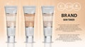 Skin toner cosmetic products ad. Vector 3d illustration. Skin cream bottle template design. Face and body make up tone